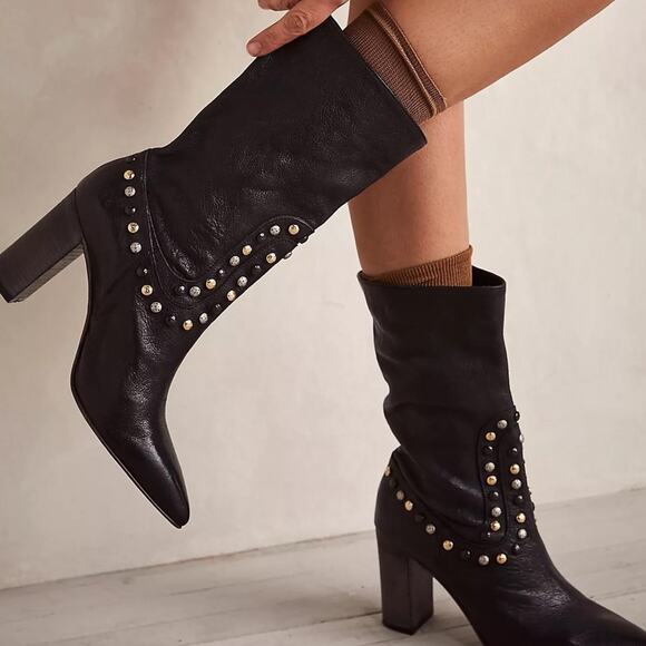 Free People Studded Dakota Heel Boots size 37.5 7 NEW - Picture 1 of 7